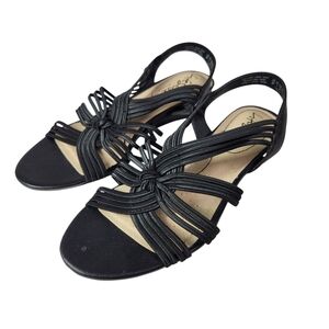 LifeStride Strappy Wedge Sandals Women's Size 6  Black Faux Leather Comfort